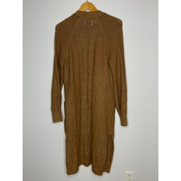 Abercrombie & Fitch Loose Knit Long Cardigan Sweater size L Tan - Picture 7 of 7